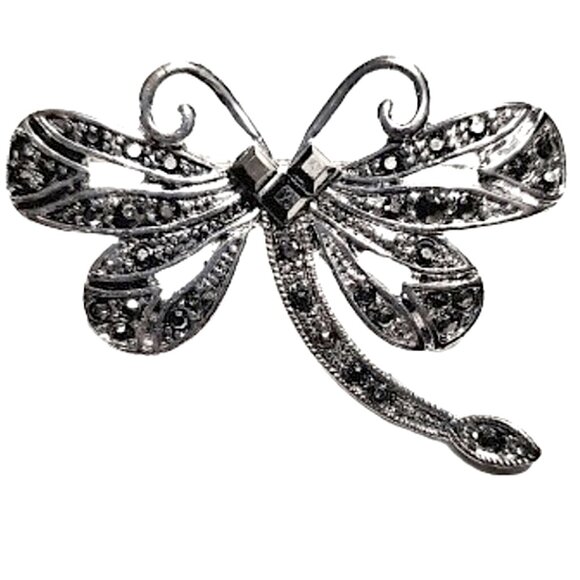 Vintage Silver-Tone and Marcasite Dragonfly Brooch - Picture 2 of 5